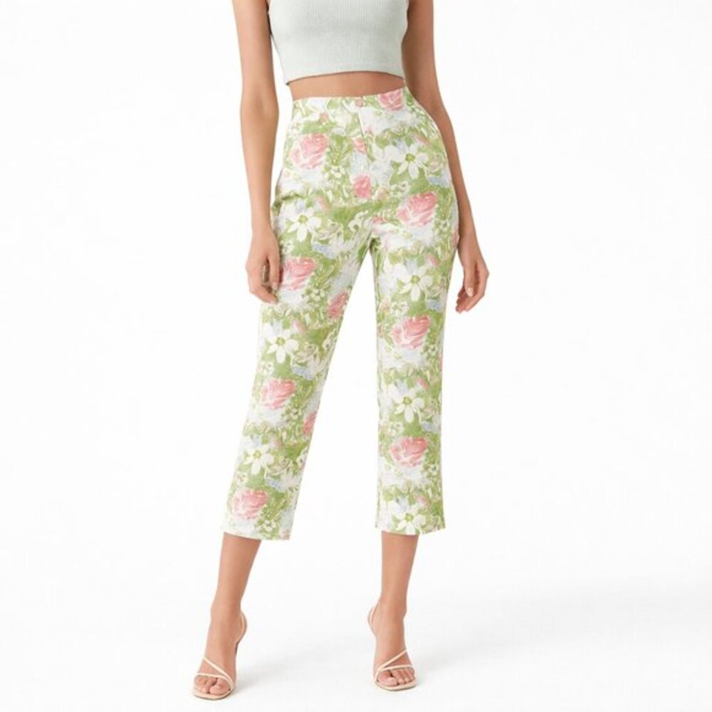 REFORMATION Pinegrove‎ Linen Pants Women’s Size 2 Floral Print High Rise Cropped